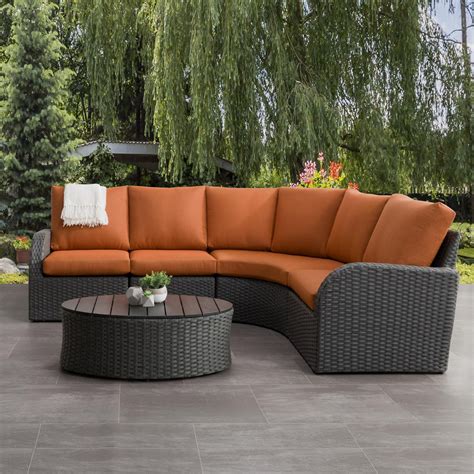 The ottoman can also be used as a table to finish the sectional. CorLiving Brisbane 5pc Weather Resistant Curved Sectional ...