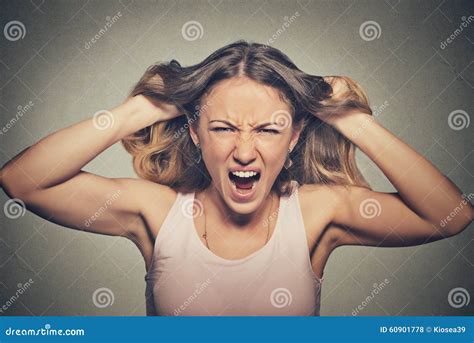 Frustrated Angry Woman Pulling Hair Out Yelling Screaming Stock Photo