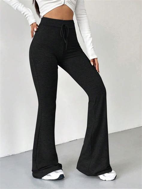 SHEIN EZwear Solid Knot Waist Flare Leg Sweatpants SHEIN USA