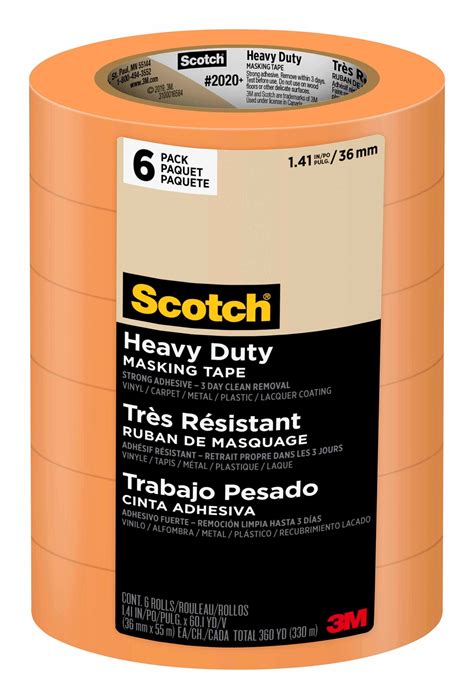 scotch heavy duty masking tape orange 1 41 in x 60 1 yd 6 rolls pack