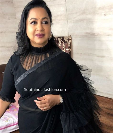 Radhika Sarathkumar In A Black Ruffle Saree South India Fashion