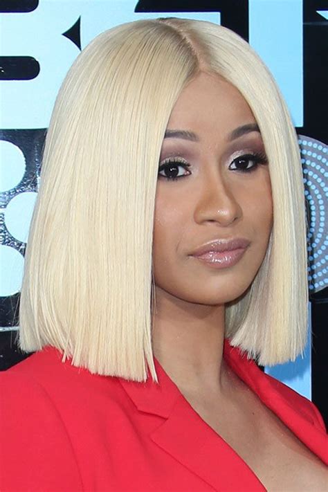 Cardi B Straight Platinum Blonde Blunt Cut Hairstyle Steal Her Style