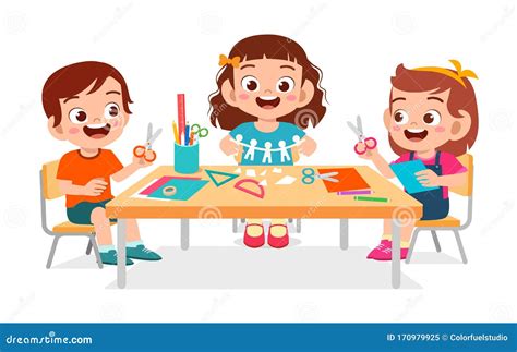 Happy Cute Little Kids Boy And Girl Make Paper Craft Stock Vector