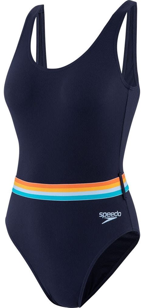 Speedo Belted Deep U Back 1 Piece Swimsuit True Navyorange Fizzmango