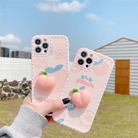 Pink Cute Fruit Soft Squishy Peach Phone Case For Iphone 11 12 Pro Max
