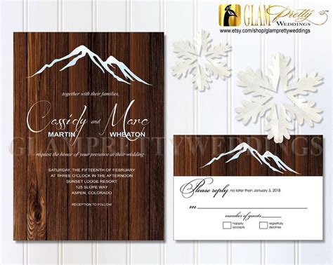 Mountain Winter Wedding Invite And Rsvp Rustic Cabin Alpine Ski Etsy