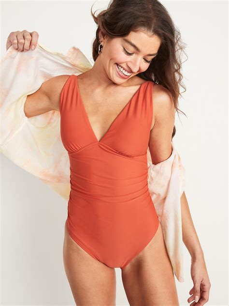 ruched v neck one piece swimsuit for women old navy