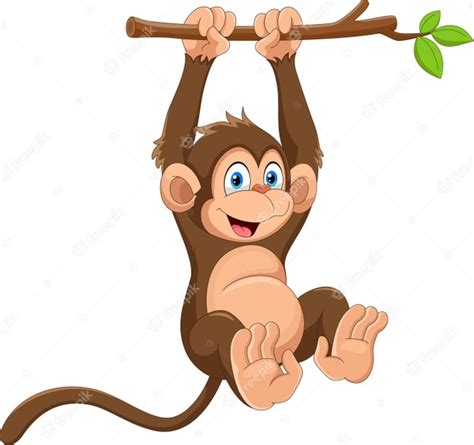 Premium Vector Cartoon Cute Monkey Hanging On Tree Branch