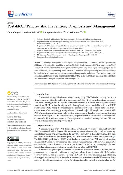 Pdf Post Ercp Pancreatitis Prevention Diagnosis And Management
