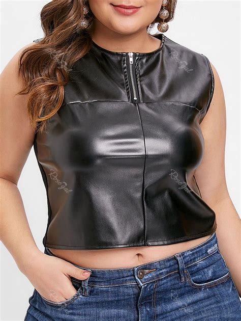 [42 Off] Faux Leather Plus Size Zip Embellished Tank Top Rosegal