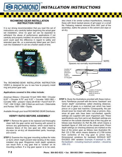 Ring And Pinion Installation Instructions Richmond Gear