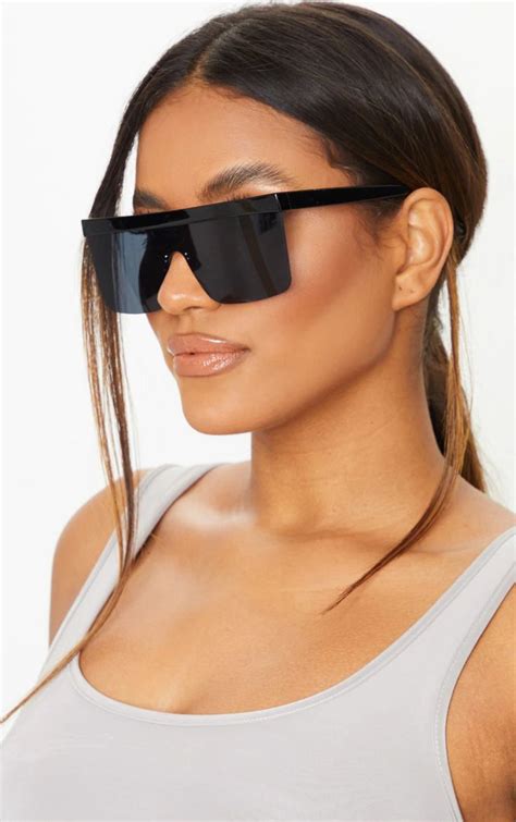 black chunky frameless sunglasses prettylittlething round frame sunglasses festival