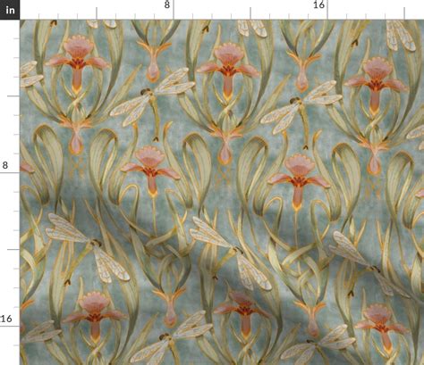Art Nouveau Dragonflies In Spring Fabric Spoonflower