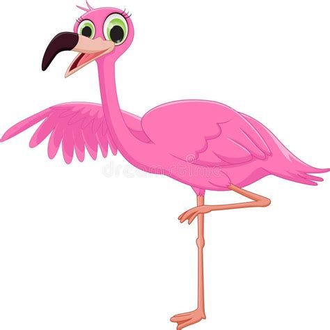 Cute Flamingo Cartoon Waving Stock Vector Illustration Of Tropical