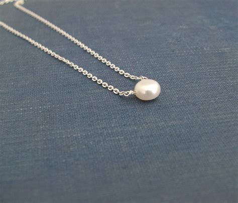 Single Pearl Necklace Dainty Sterling Silver Chain 2500 Via Etsy