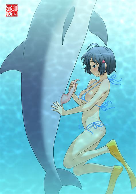 Rule 34 Ahoge Anus Bikini Black Hair Breasts Dolphin