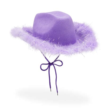 Purple Cowboy Hat With Feathers On Brim For Women Men Western Felt