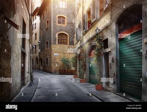 Narrow Street Of Florence In The Morning Italy Stock Photo Alamy