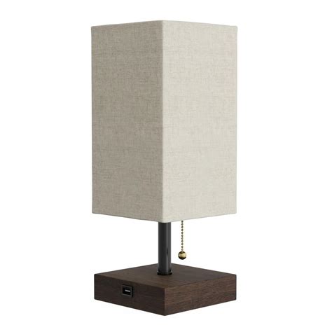 Lavish Home 14 In Dark Brown Modern Rectangle Usb Led Table Lamp With