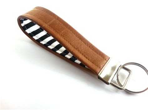 Trendy Keychain Modern Key Holder Striped Fabric Leather