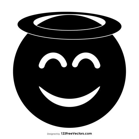 Black Smiling Face With Halo Emoji Icons Vector