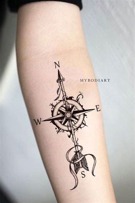 Wanderlust Compass Arrow Temporary Tattoo Geometric Tattoo Compass Tattoo Pattern Tattoo