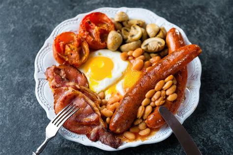 Plate Of Rustic Full English Breakfast Stock Photo Image Of Bacon
