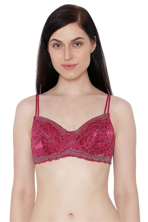 Buy Lace Padded Underwired Shimmer Print Bra In Pink Online India Best