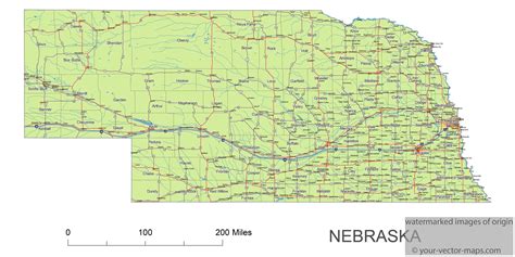 Nebraska state route network map. Nebraska highways map. Cities of