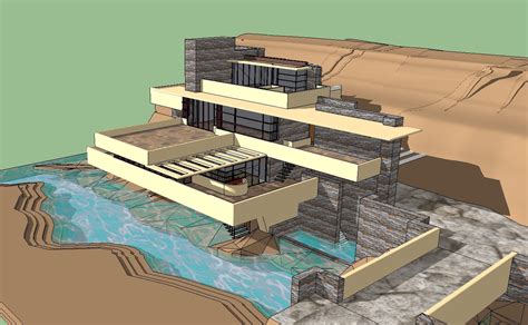 Sketchup 3d Architecture Models Falling Water Frank Lloyd Wright Cad