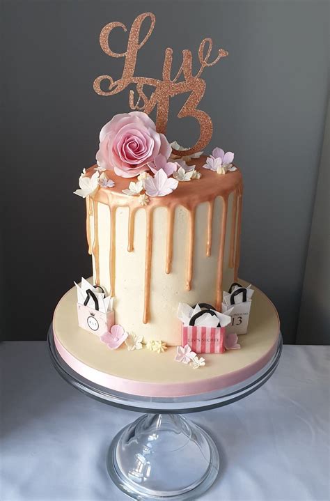 Rose Gold Buttercream Drip Cake In Pinks And Creams 13th Birthday