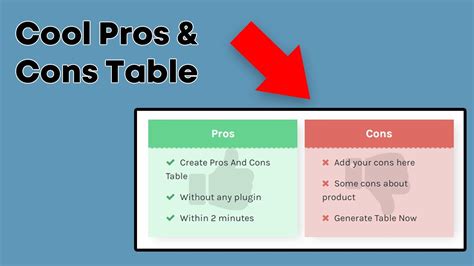 Create Amazing Pros And Cons Table For Your Website Without Any Pugin