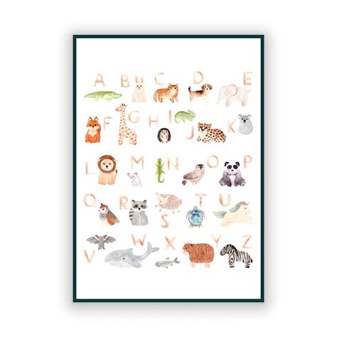 Watercolor Animal Alphabet Poster Lazy Days