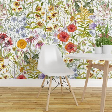 Pre Pasted Wallpaper 2ft Wide Flowers Garden Green Red Floral Poppies