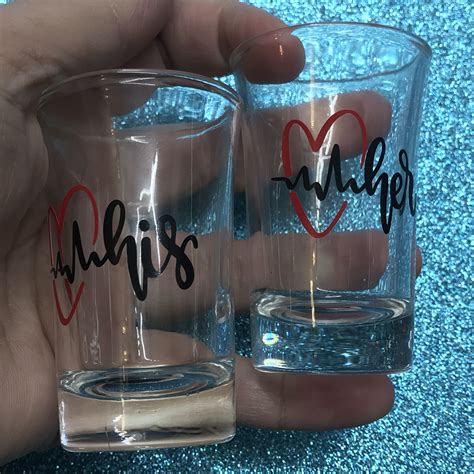 His And Her Shot Glasses Couples Heartbeat Valentines Day Ts