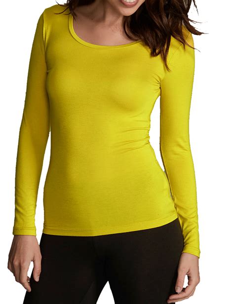 Marks And Spencer Mand5 Yellow Heatgen Thermal Long Sleeve Top Size 6 To 22