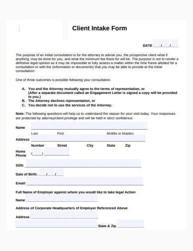 FREE Legal Client Intake Form Samples In PDF MS Word