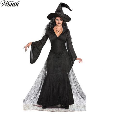 Women Sexy Witch Dress Adult Gothic Dark Queen Cosplay Cobweb Spider Fancy Dress For Carnival