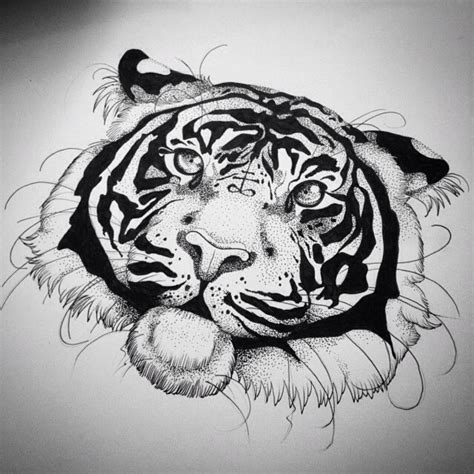 Realistic Dotwork Tiger Face Tattoo Design Tattooimagesbiz
