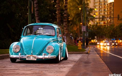 Hd Wallpaper Blue Volkswagen Beetle Coupe Street Classic Tuning Stance Wallpaper Flare