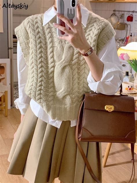 Vintage Sweater Vest Women Sweater Vest Fashion Style Korea Women