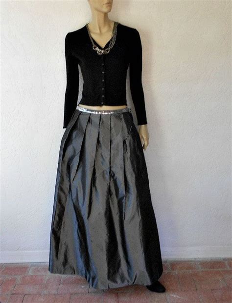 Vintage Taffeta Skirt 80s Gray Taffeta Maxi Skirt By Luvofvintage 30