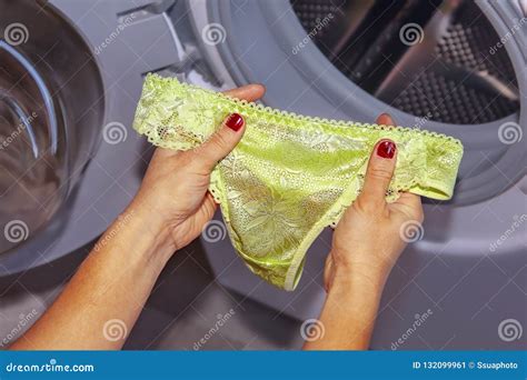 Lace Panties In Hands For Laundry Stock Image Image Of Launderette