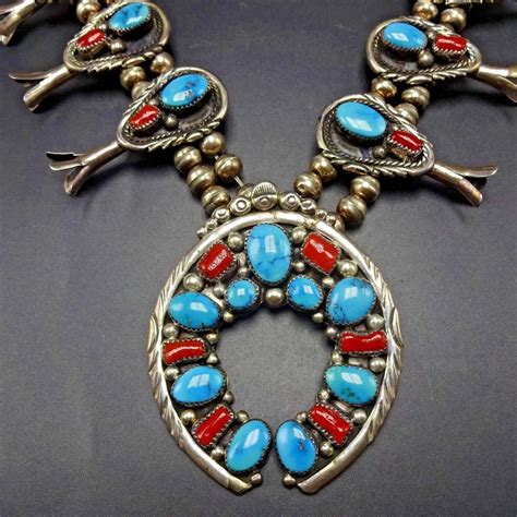 GORGEOUS Vintage NAVAJO Sterling Silver CORAL TURQUOISE Squash Blossom