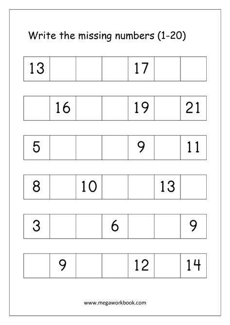 Missing Numbers 1 50 Worksheets For Kindergarten Missing Numbers 1 20