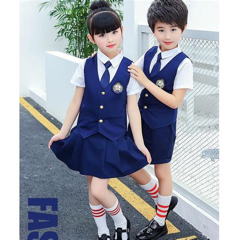 School Uniforms Short Or Long Sleeve Shirt And Vest Dress High Quality
