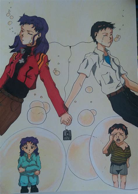 i love this relationship so i tried to draw it misato and shinji in nge evangelion