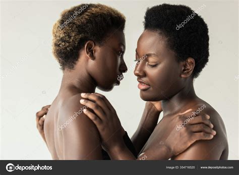 Nude African American Women Hugging Isolated Grey Stock Photo By AndrewLozovyi