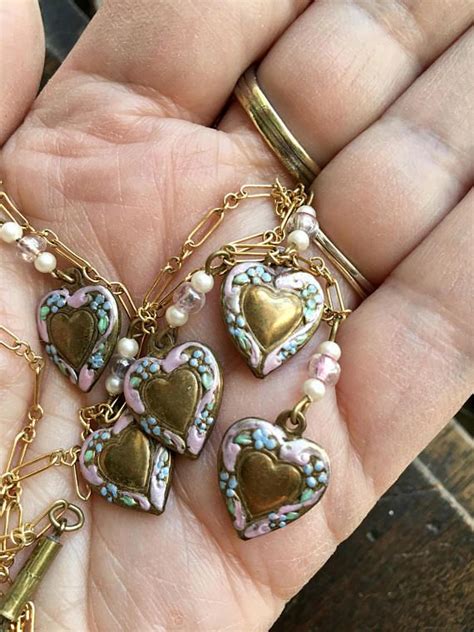 Vintage Victorian Style Enameled Heart Drop Necklace Kirks Etsy