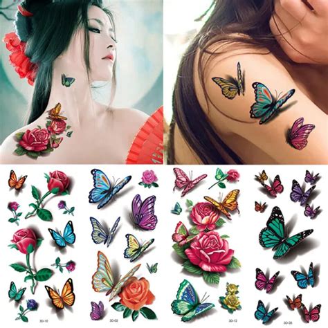 Sexy Temporary Tattoo Roses Flower Butterfly Stickers Body Art Fake Waterproof 199 Picclick